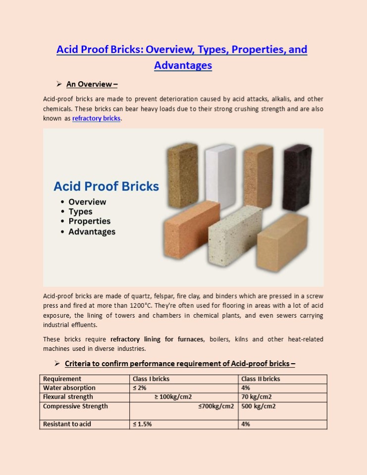PPT Acid Proof Bricks Overview, Types, Properties, and Advantages