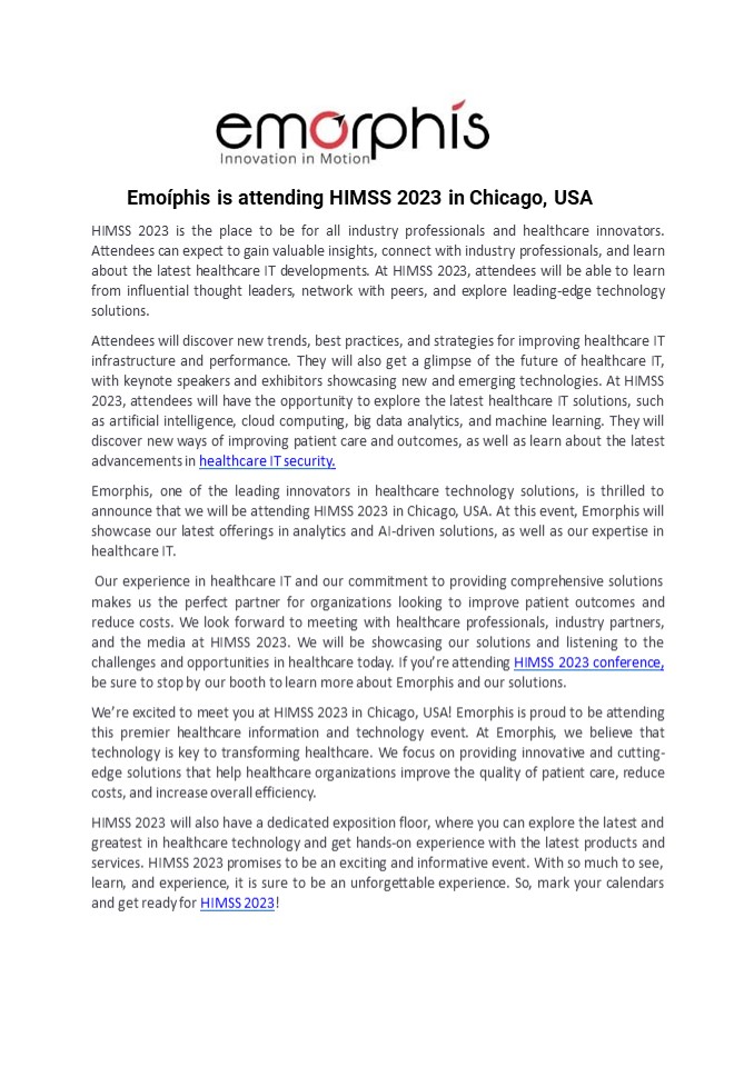 Emorphis is attending HIMSS 2023 in Chicago, USA