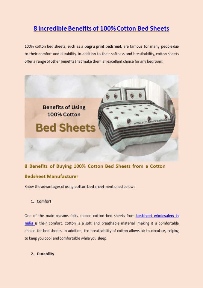 PPT 8 Incredible Benefits of 100 Cotton Bed Sheets PowerPoint