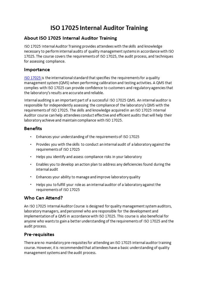 ISO 17025 Internal Auditor Training