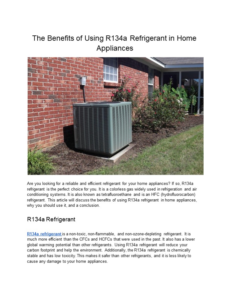 PPT The Benefits of Using R134a Refrigerant in Home Appliances