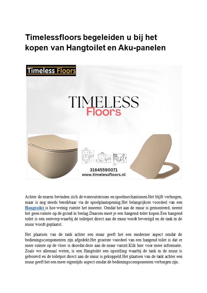 Timelessfloors begeleiden u bij het kopen van Hangtoilet en Aku-panelen