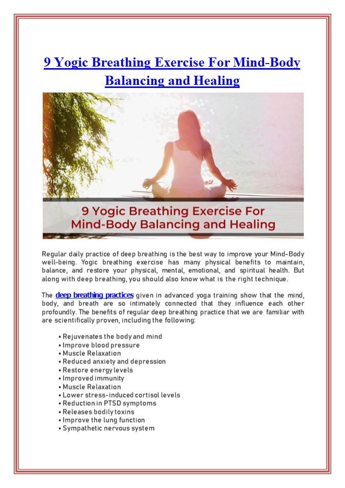 9 Yogic Breathing Exercise For Mind-Body Balancing and Healing