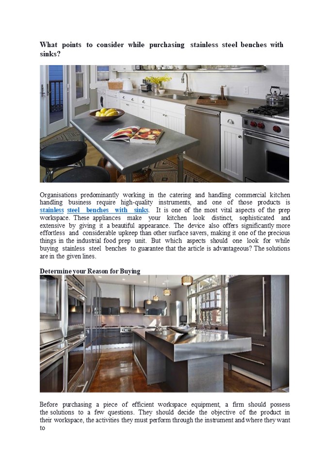 What points to consider while purchasing stainless steel benches with sinks?