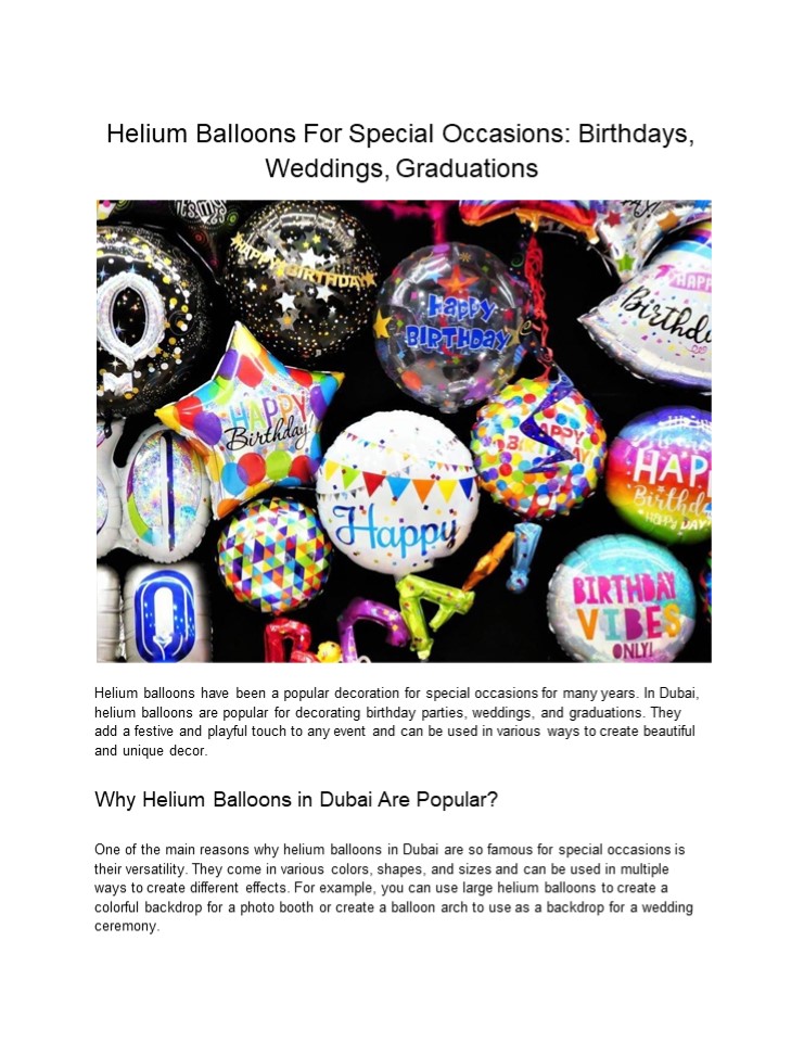 Helium Balloons For Special Occasions: Birthdays, Weddings, Graduations