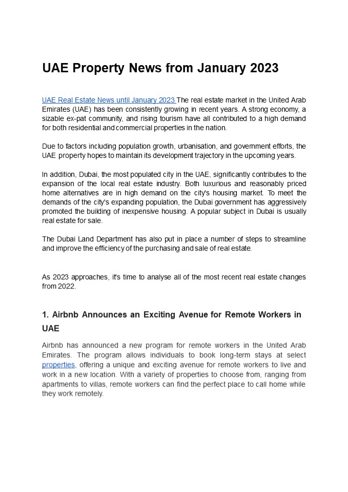 UAE Property News from January 2023