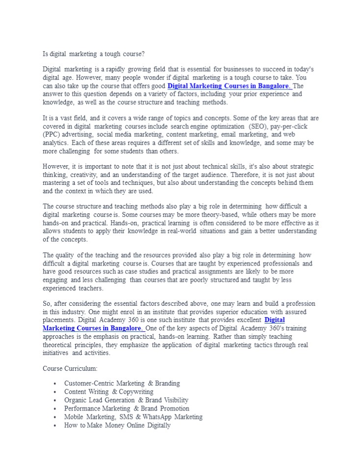 Is digital marketing a tough course