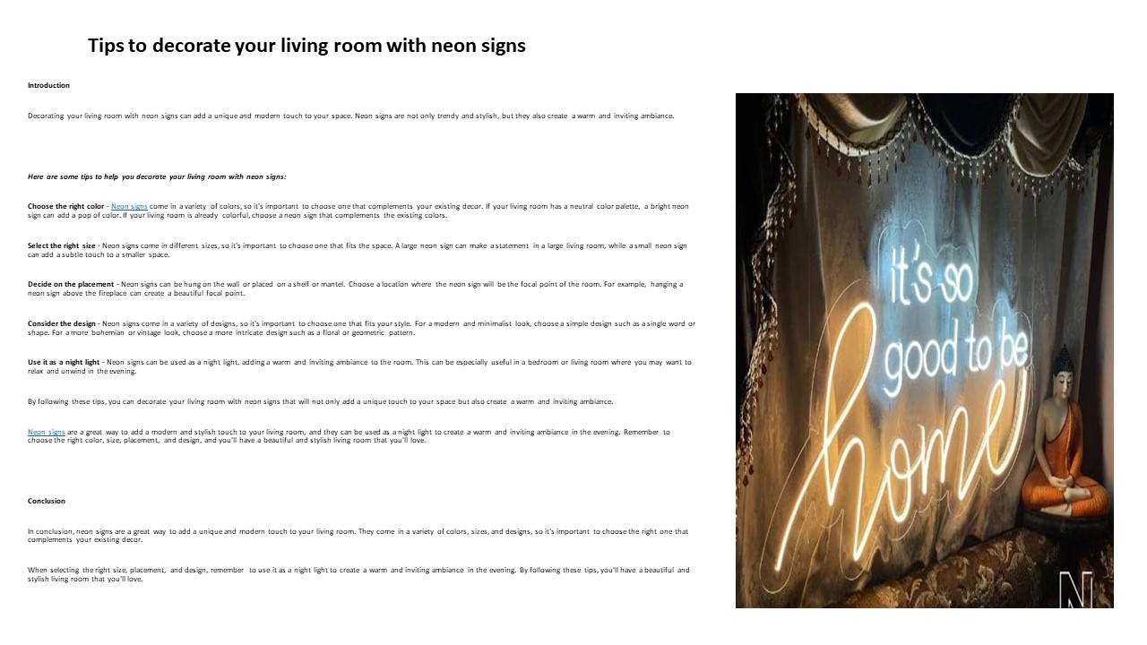 Tips to decorate your living room with neon signs