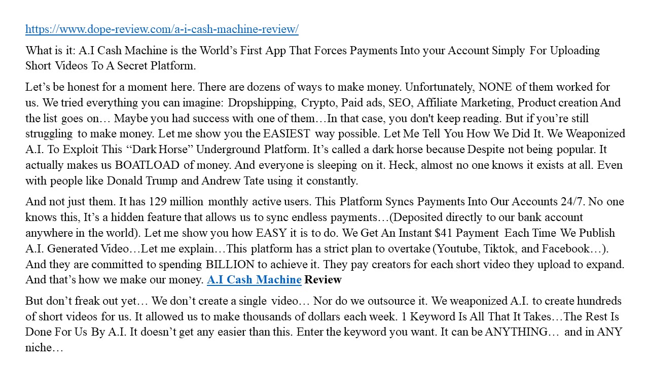 A.I Cash Machine Review