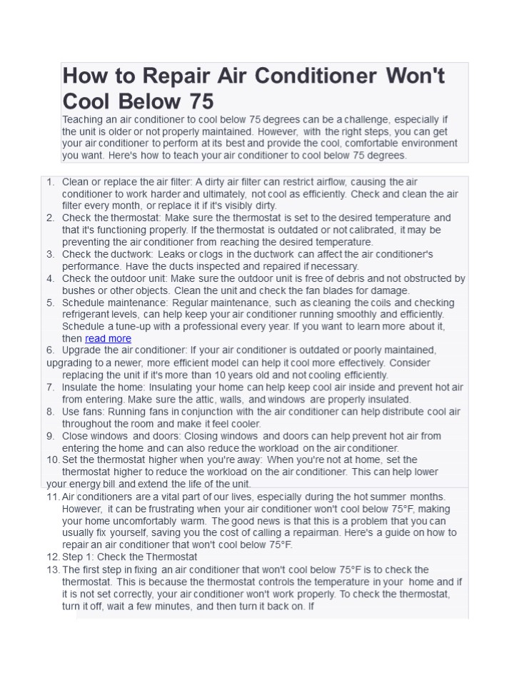 How to Repair Air Conditioner Won't Cool Below 75