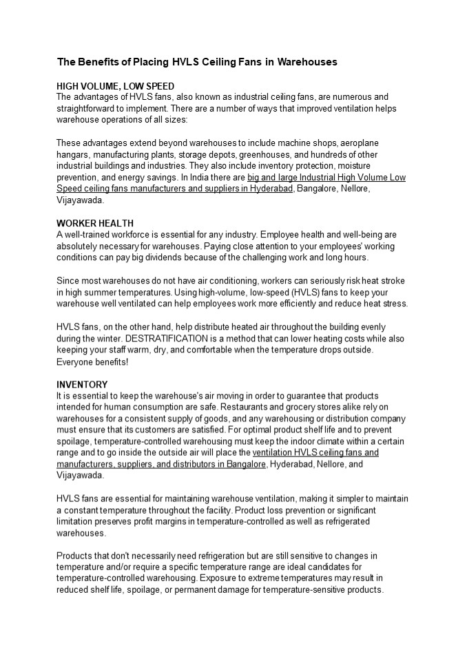 PPT The Benefits of Placing HVLS Ceiling Fans in Warehouses