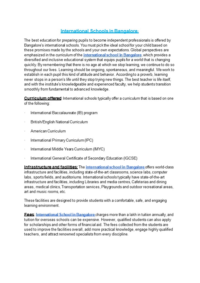 International Schools in Bangalore_