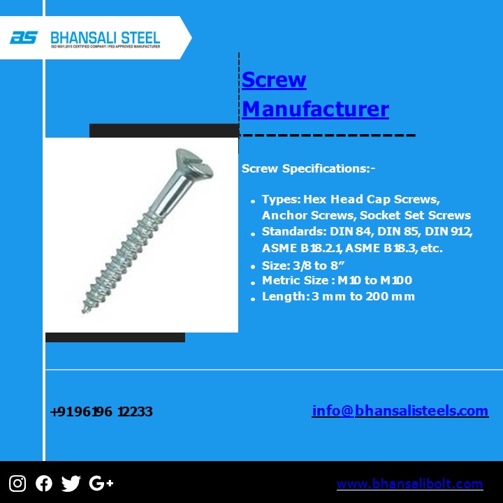 Screw Manufacturer | Washers Manufacturer | Eye Bolt Manufacturer |  Bhansali Fasteners