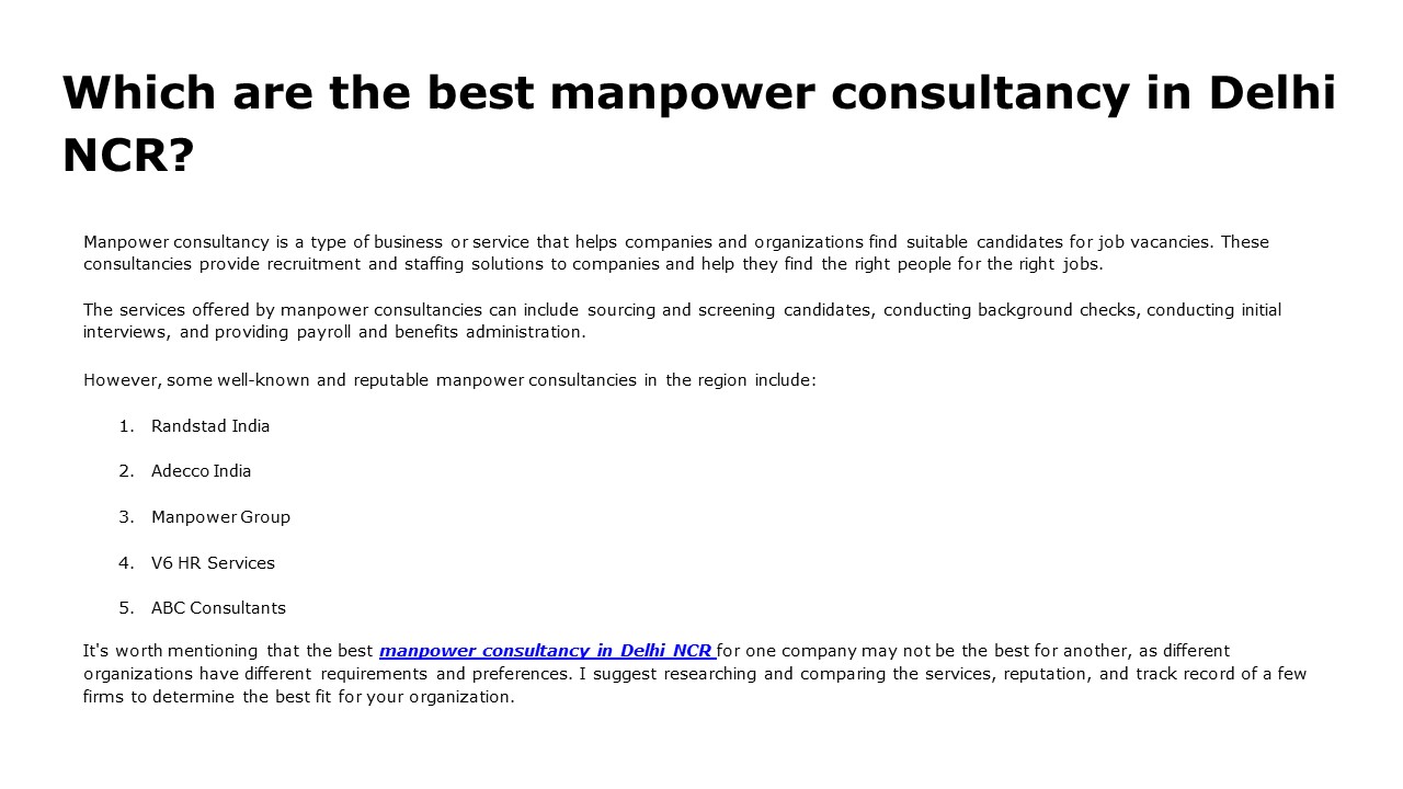 Which are the best manpower consultancy in Delhi NCR?