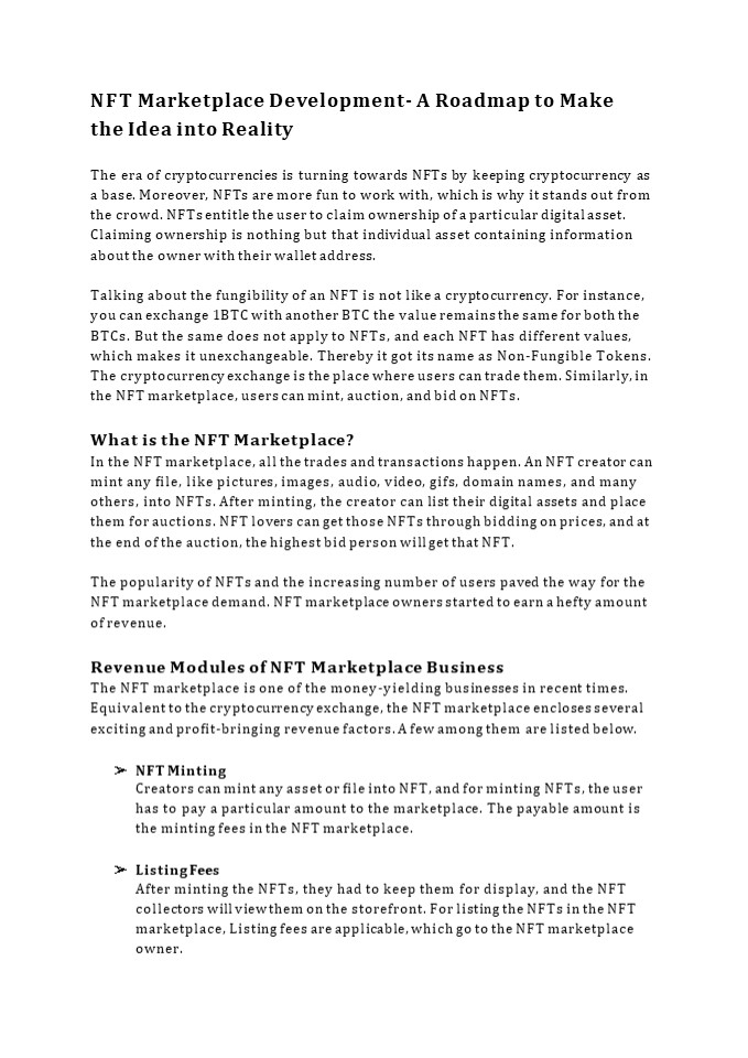 NFT Marketplace Development- A Roadmap to Make the Idea into Reality