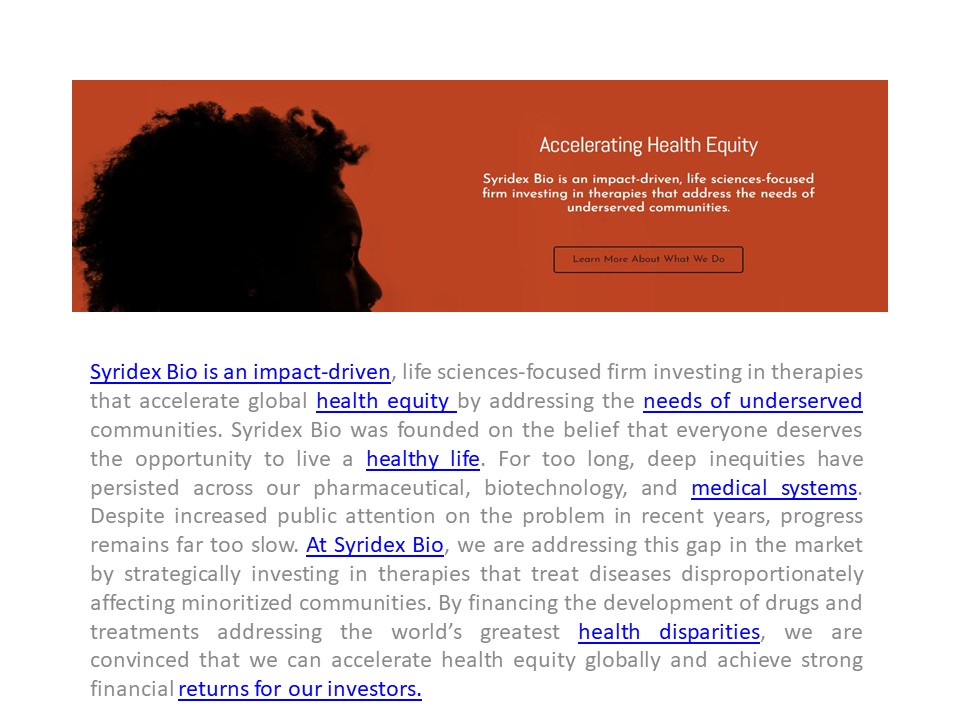 Investing in Therapies that Accelerate Health Equity