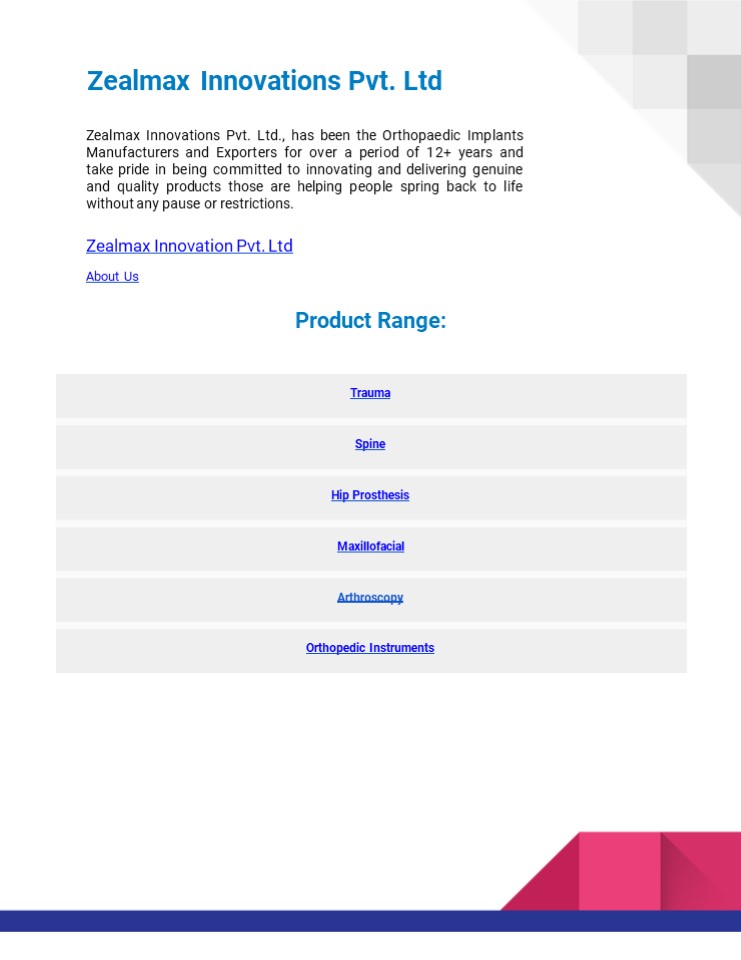 Best Orthopedic Implants Manufacturers in India | Zealmax Ortho