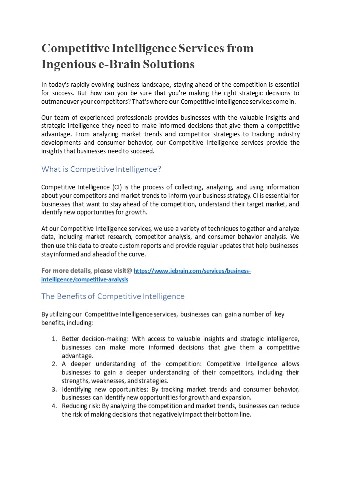 Competitive Intelligence Services from Ingenious e-Brain Solutions