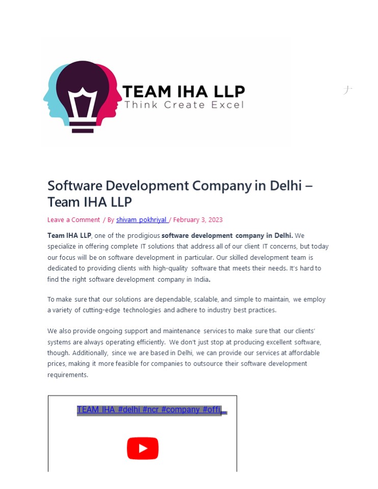 Software Development Company in Delhi – Team IHA LLP