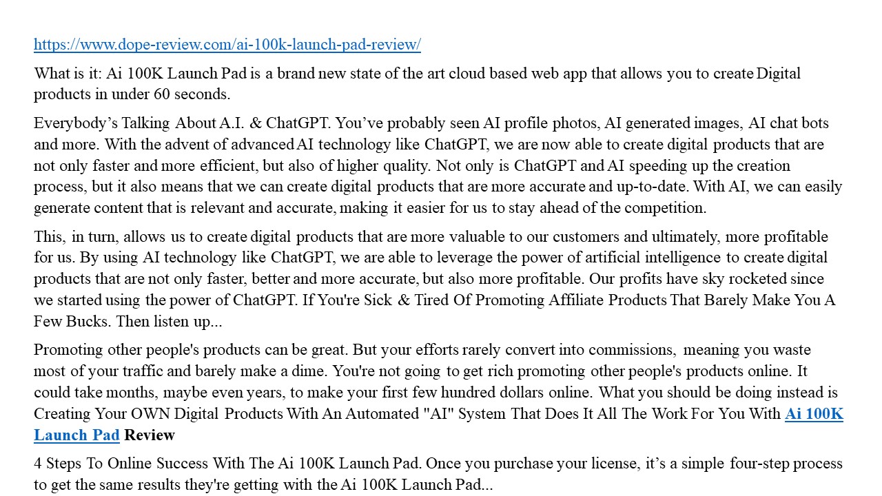 AI 100K Launch Pad Review