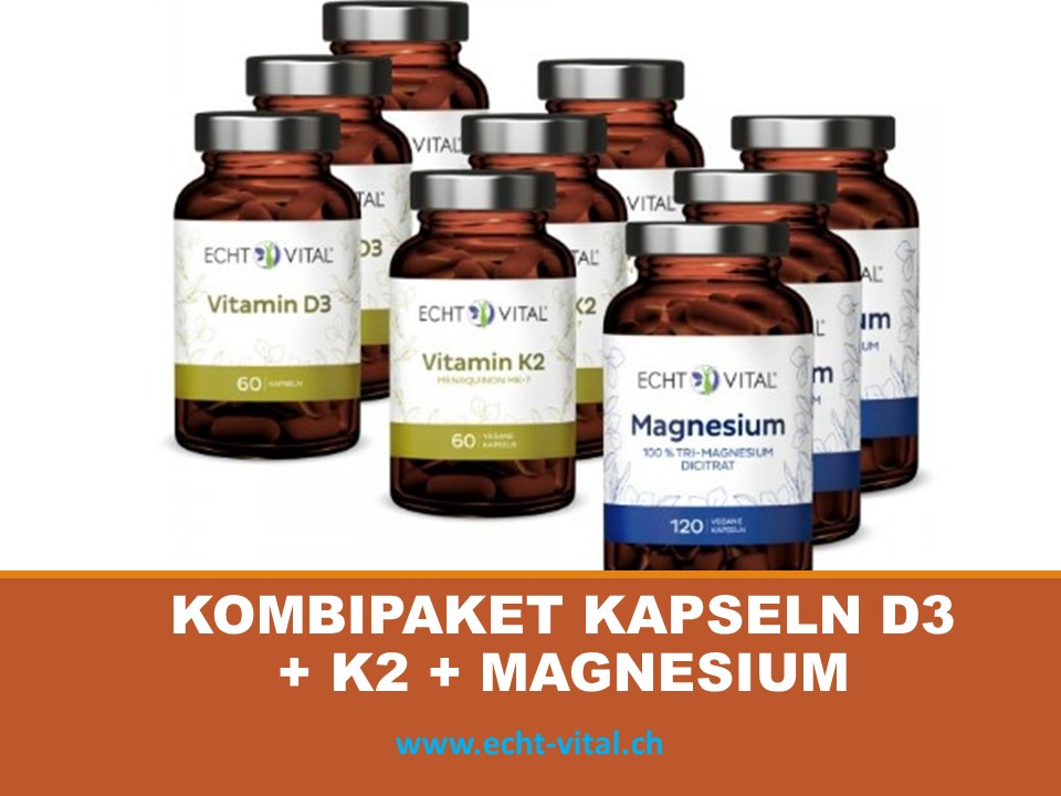 Kombipaket Kapseln D3 + K2 + Magnesium