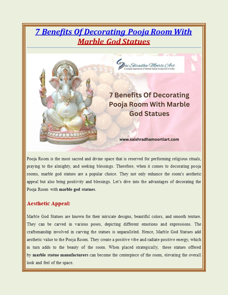 PPT 7 Benefits Of Decorating Pooja Room With Marble God Statues