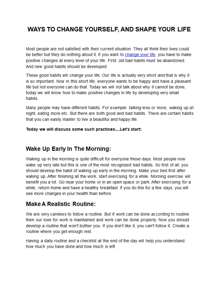 WAYS TO CHANGE YOURSELF, AND SHAPE YOUR LIFE