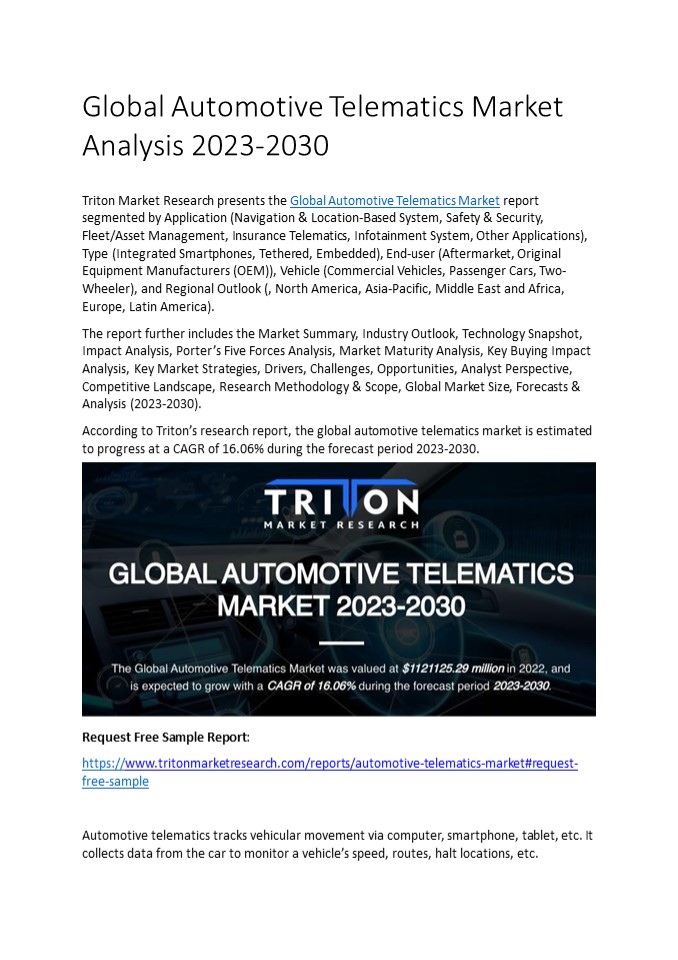 Global Automotive Telematics Market Analysis 2023-2030