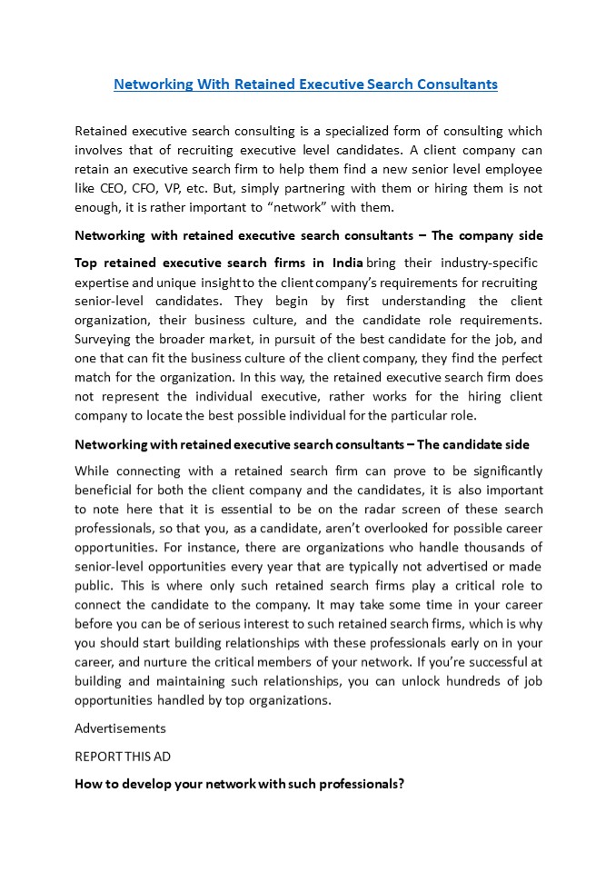 Networking With Retained Executive Search Consultants