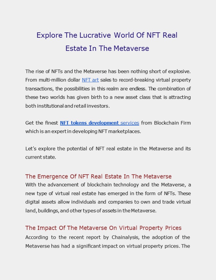 Explore The Lucrative World Of NFT Real Estate In The Metaverse