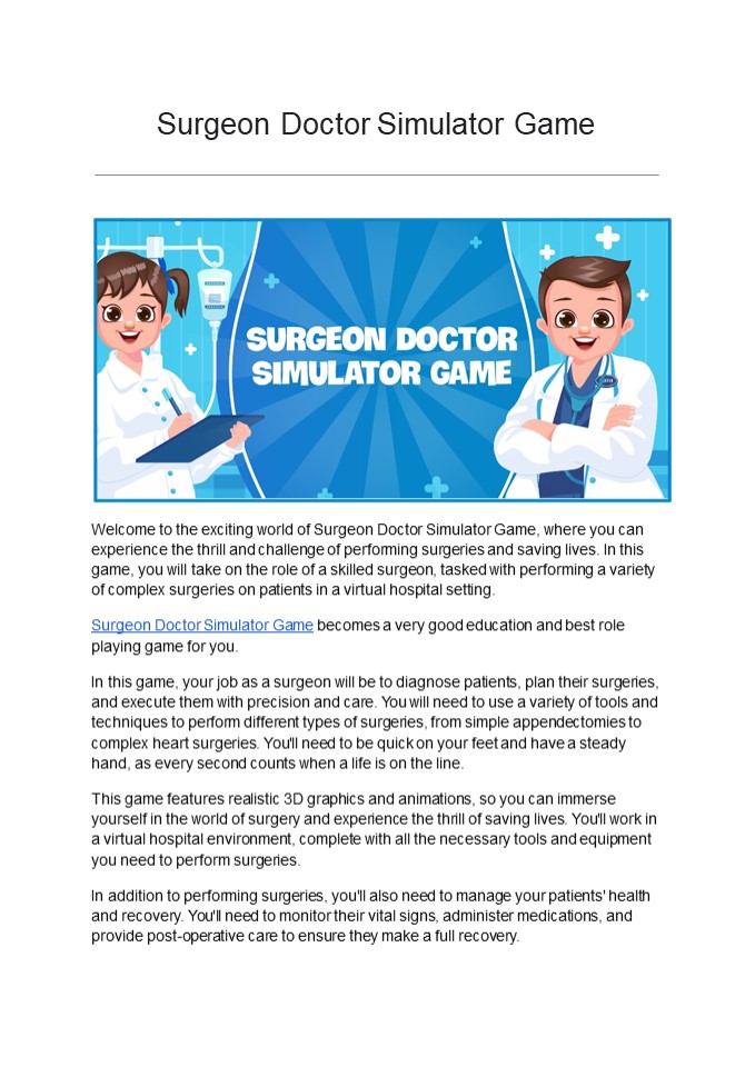 Surgeon Doctor Simulator Game - The Real Doctor Game!