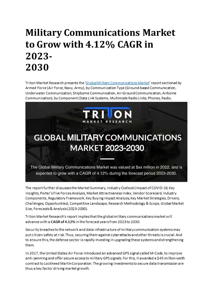 PPT – Military Communications Market to Grow with 4.12% CAGR in 2023 ...