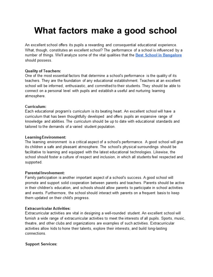 What factors make a good school