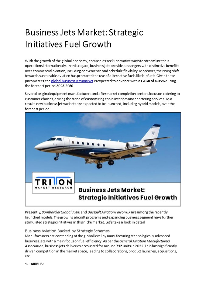 Business Jets Market: Strategic Initiatives Fuel Growth