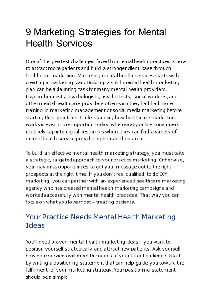9 Marketing Strategies for Mental Health Services