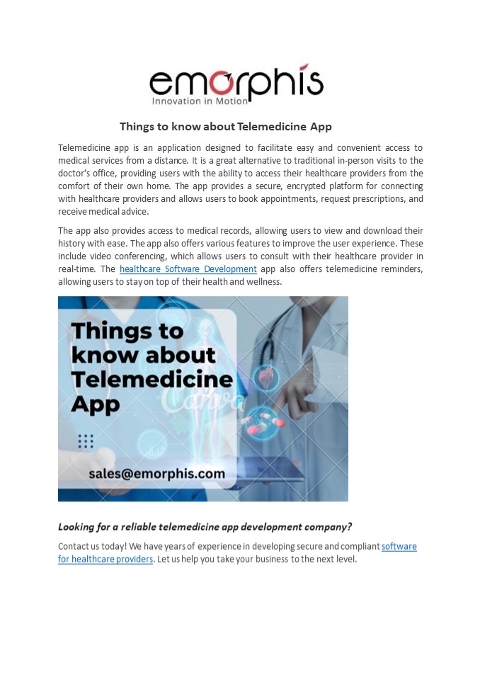 Things to know about Telemedicine App