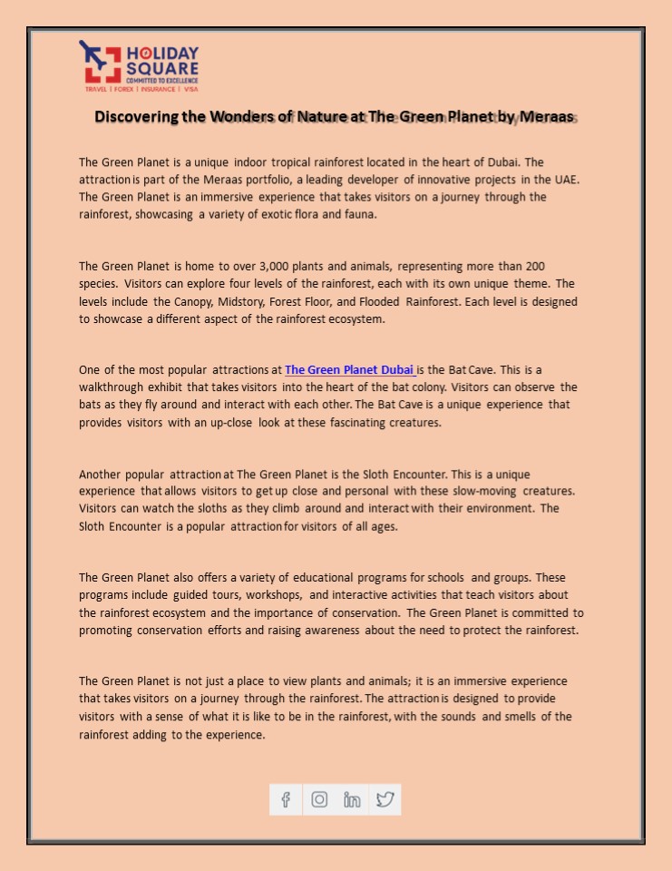 Discovering the Wonders of Nature at The Green Planet by Meraas