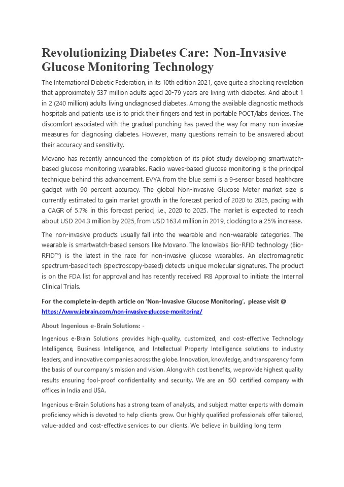 PPT Revolutionizing Diabetes Care NonInvasive Glucose Monitoring