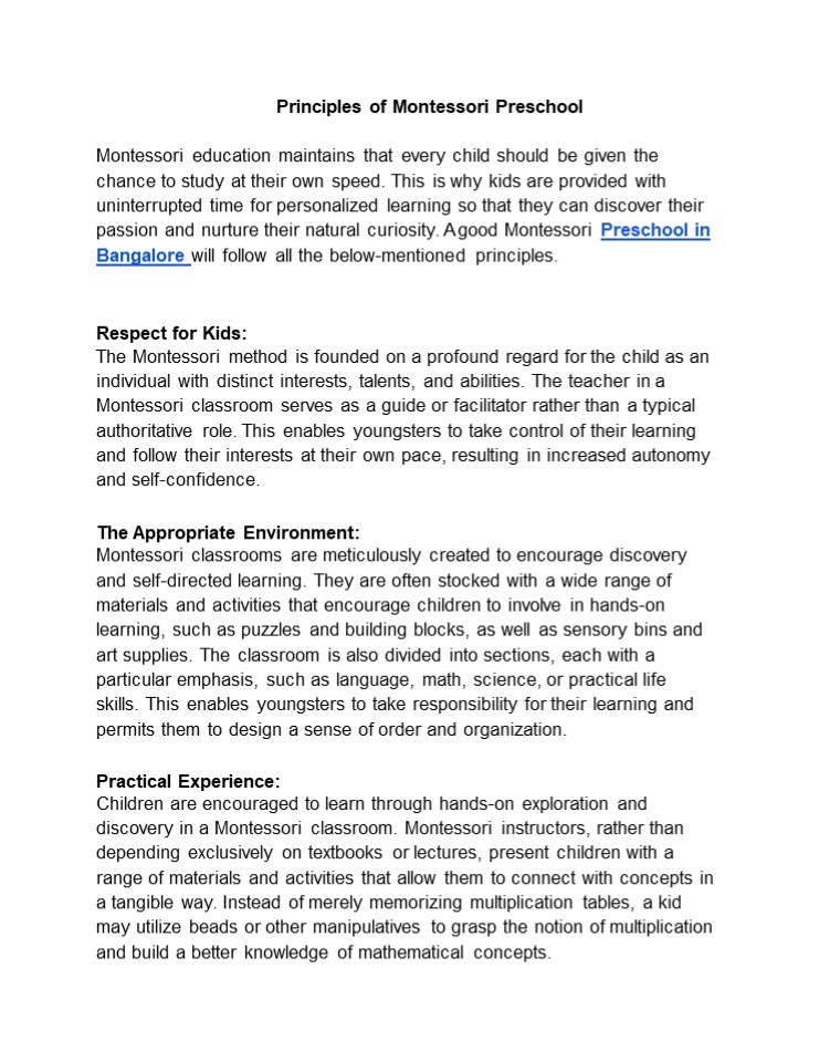 Principles of Montessori Preschool