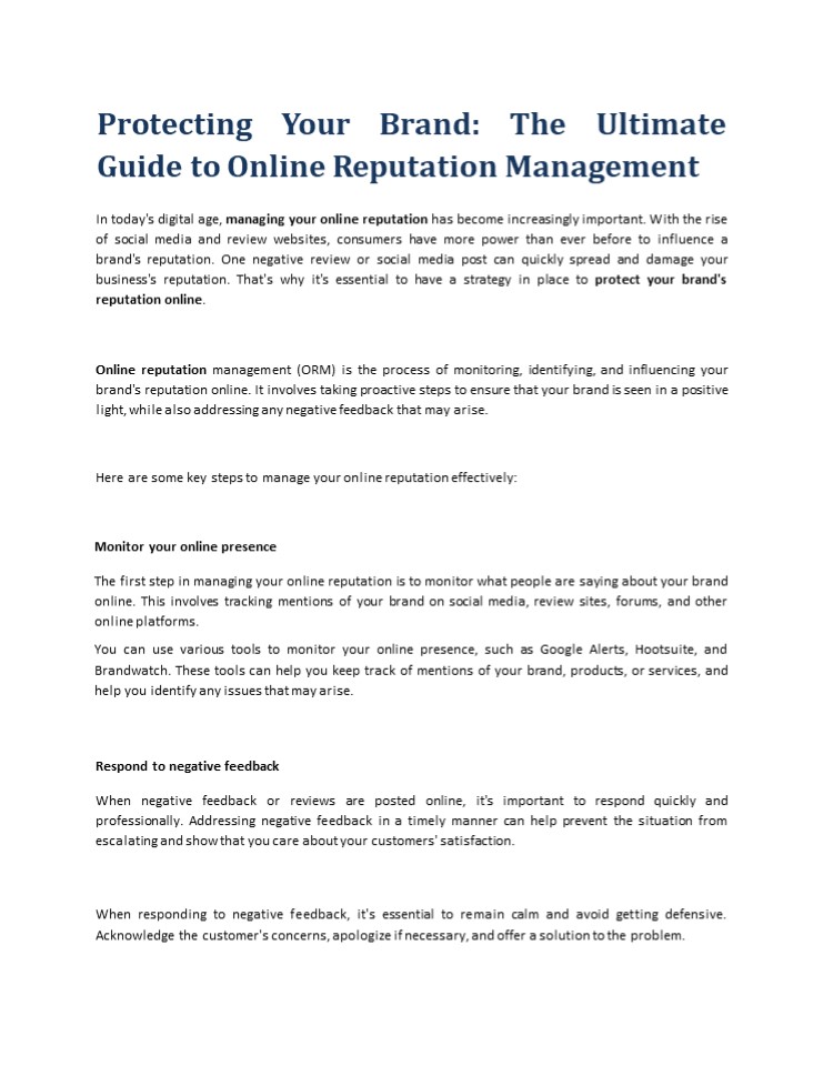 Protecting Your Brand: The Ultimate Guide to Online Reputation Management