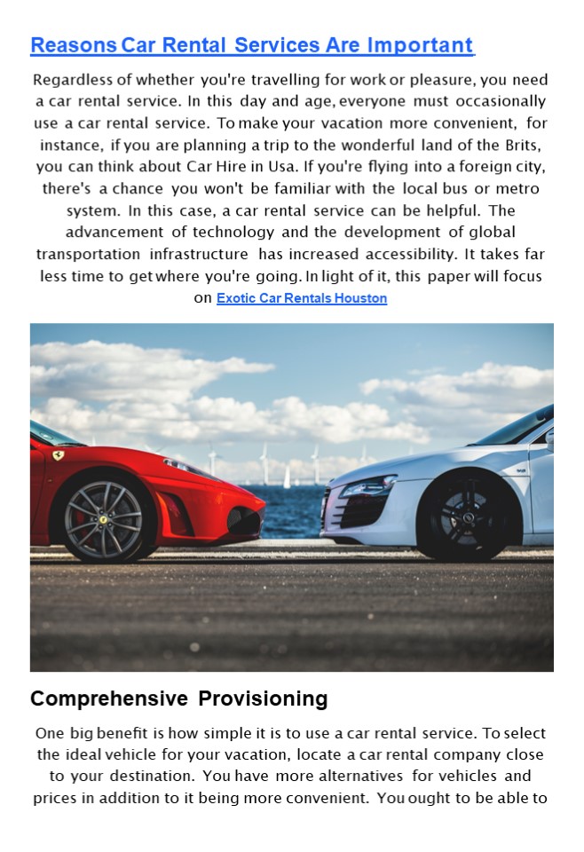 Reasons Car Rental Services Are Important