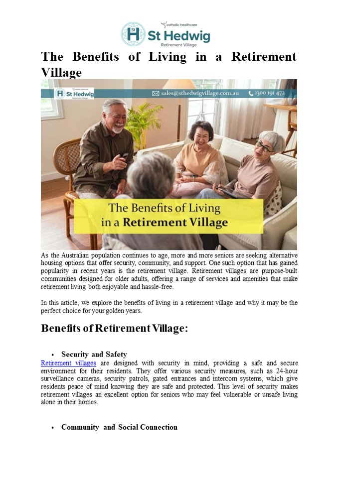 PPT – The Benefits of Living in a Retirement Village | St. Hedwig ...