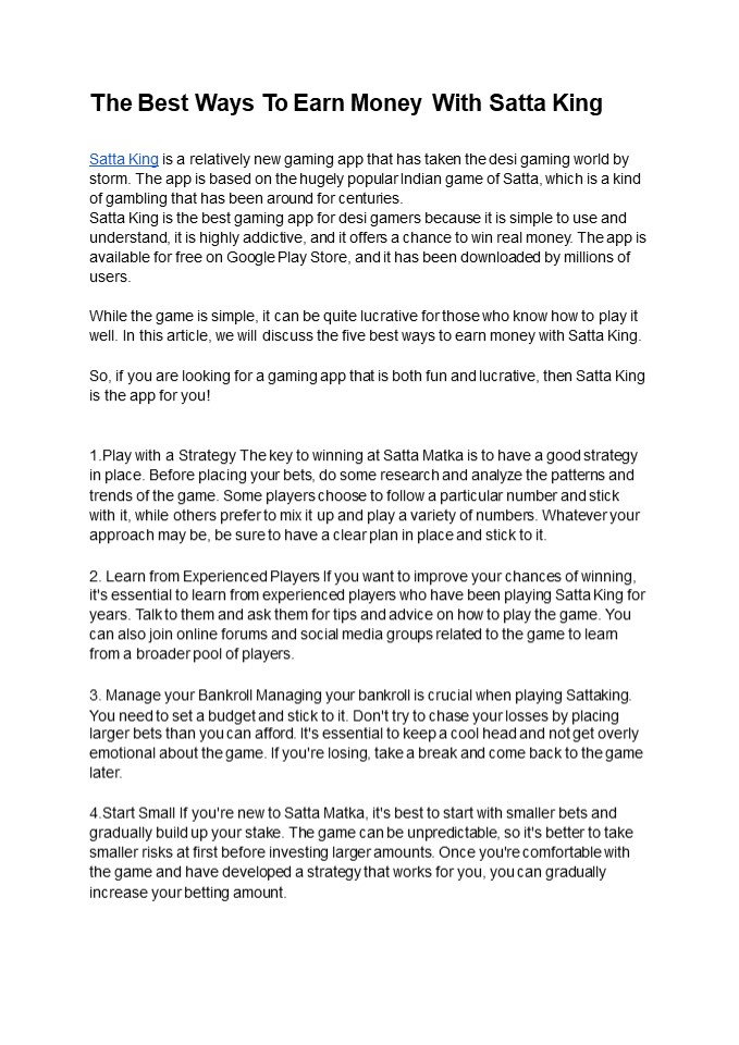 The Best Ways To Earn Money With Satta King