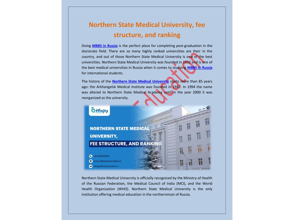 Northern State Medical University, fee structure, and ranking
