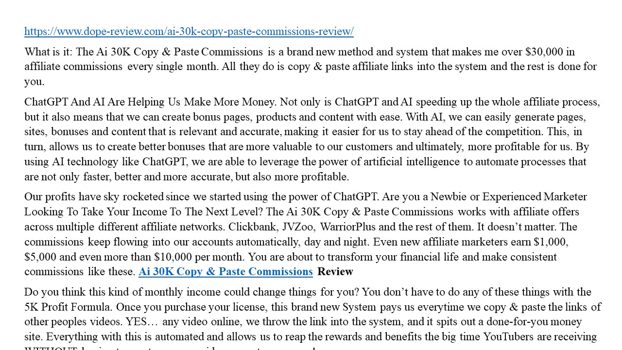 Ai 30K Copy & Paste Commissions Review presentation | free to download
