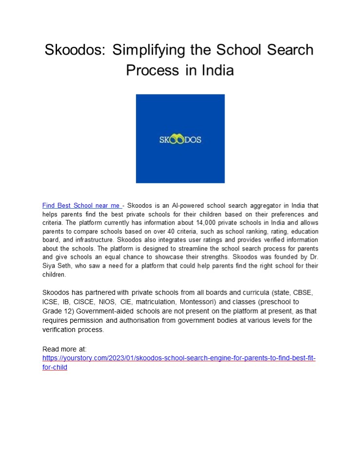 Skoodos: Simplifying the School Search Process in India