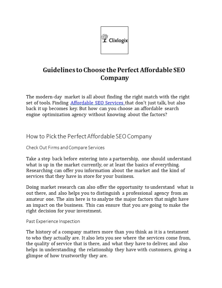Guidelines to Choose the Perfect Affordable SEO Company
