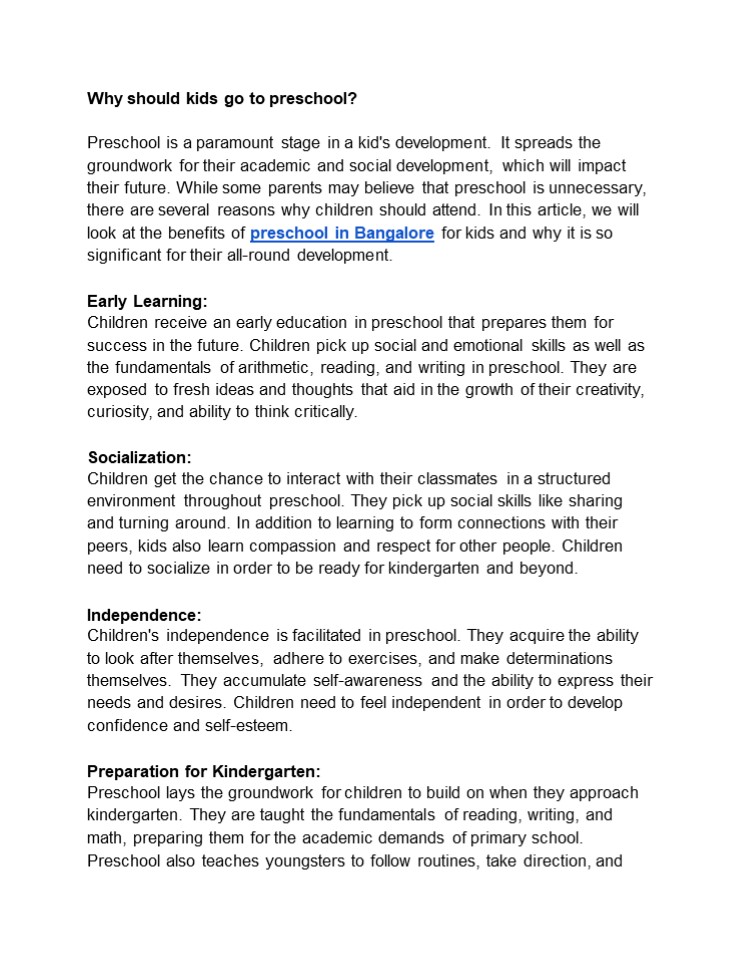 Why should kids go to preschool?