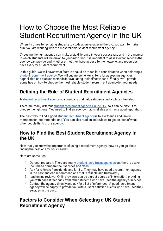 Most Reliable Student Recruitment Agency in the UK