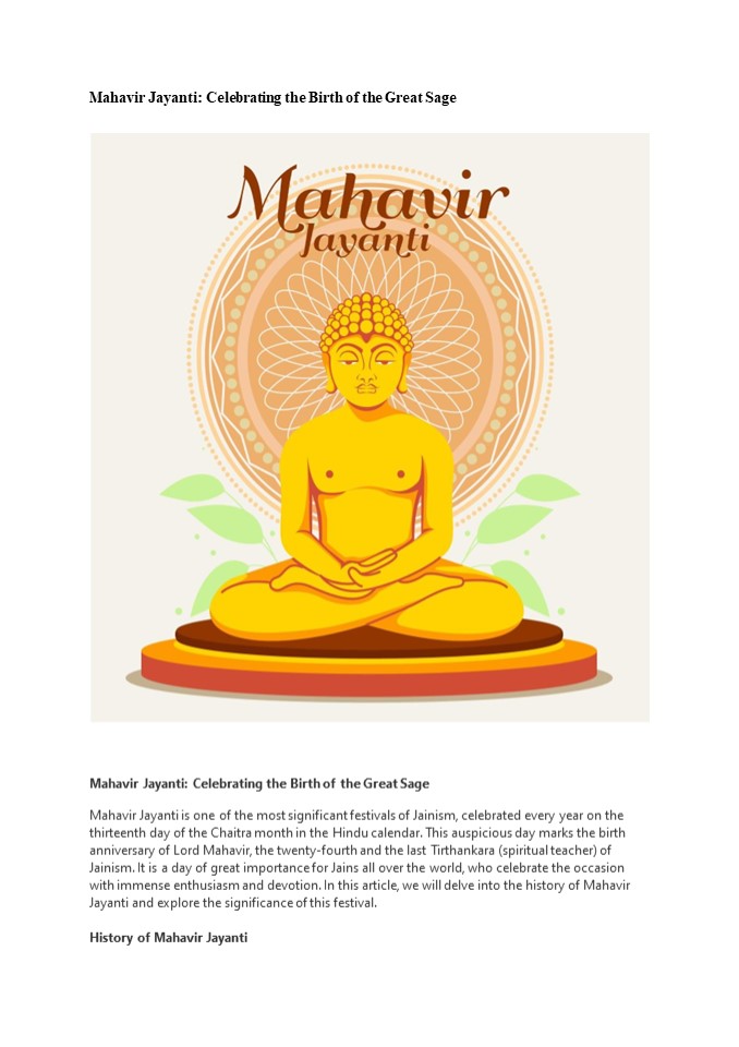 Mahavir Jayanti: Celebrating the Birth of the Great Sage